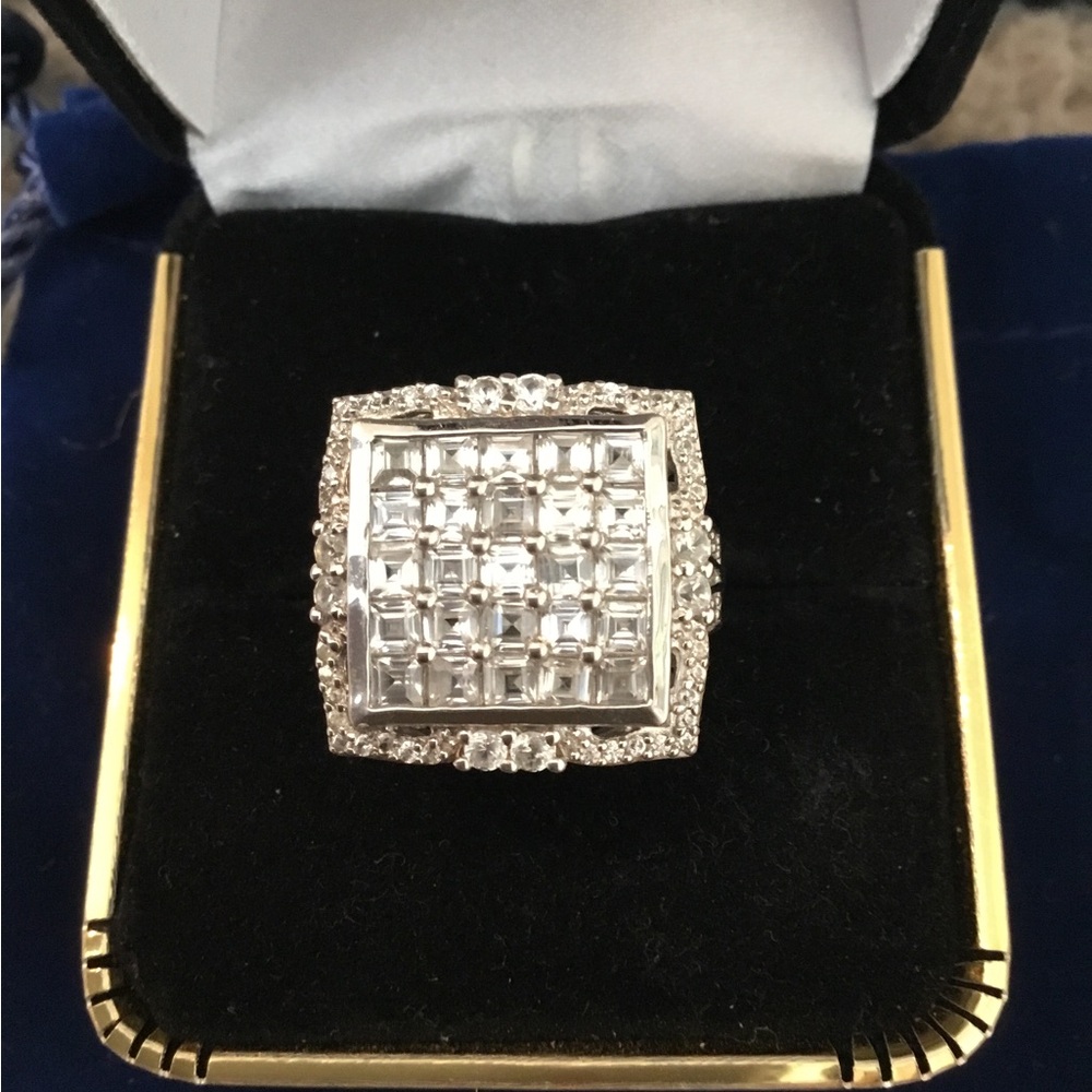 NWT Gem Treasures 2.30 TCW Square Cut White Zircon Cocktail Ring, Size 7